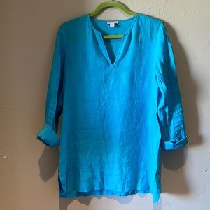 Saks Fifth Avenue aqua linen tunic